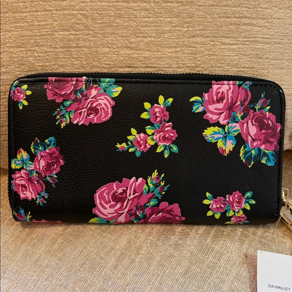 Betsey Johnson Black Wristlet with Pink and Green Floral Design - Picture 5 of 12